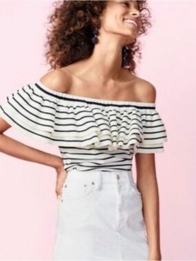 NWOT J. Crew Striped Off-Shoulder Ruffle Women’s Top Size XS Nautical Coastal